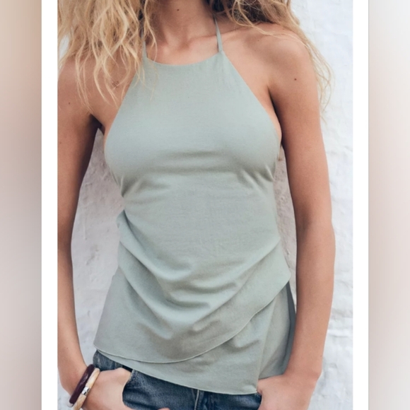 Zara Sage Green Crop Top - Picture 2 of 8